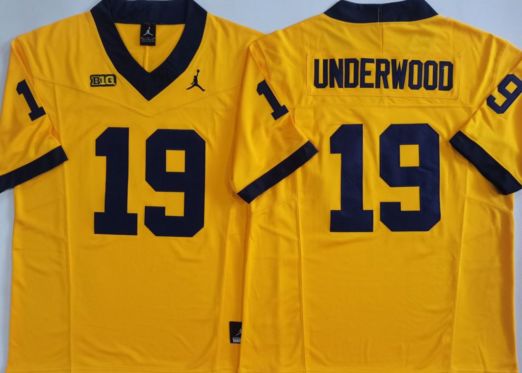 Men Michigan Wolverines #19 Underwood Yellow 2025 NCAA Jersey